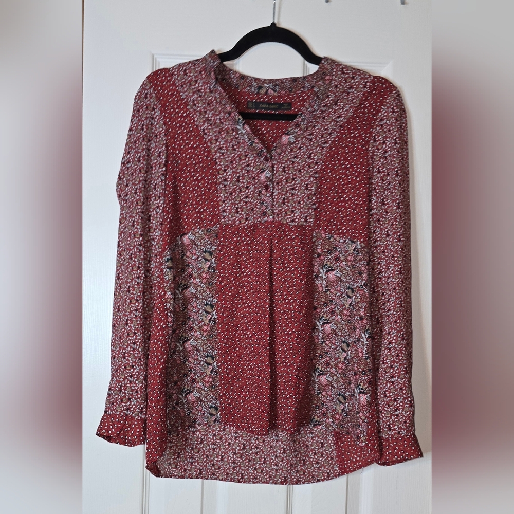 Zara Blouse Women's S Boho Cottagecore Floral Peasant Chic